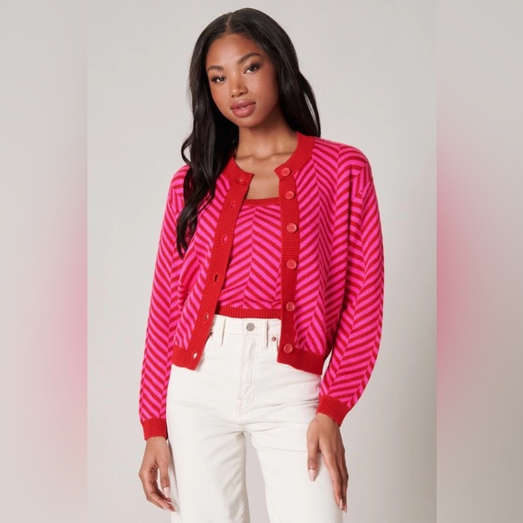 Sugar Lips I Want Candy Button Front Chevron Cardigan | S NWOT - Picture 1 of 6